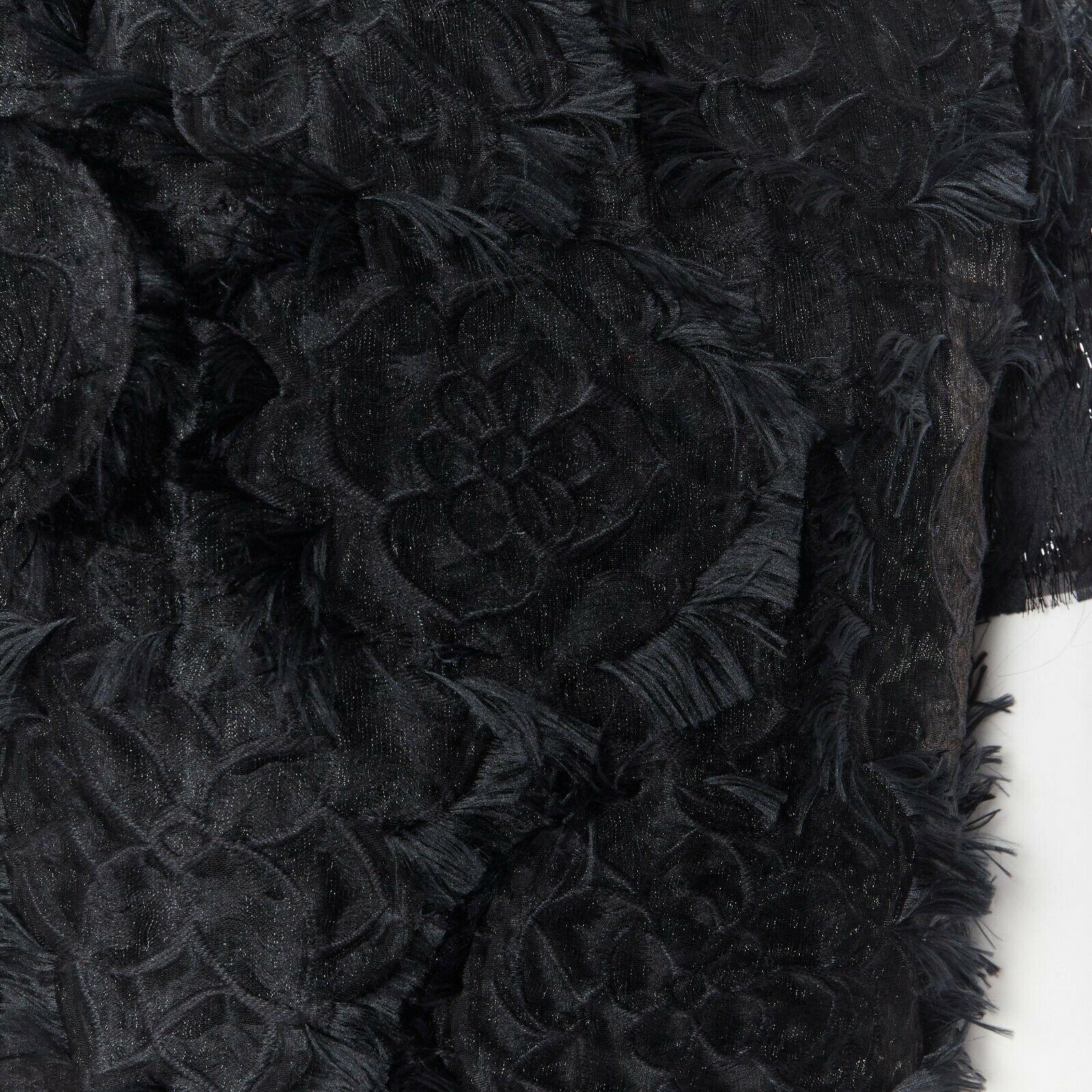 LANVIN ALBER ELBAZ 2014 black floral brocade shimmery textured fringed top FR34 4