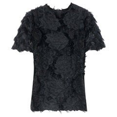 LANVIN ALBER ELBAZ 2014 black floral brocade shimmery textured fringed top FR34