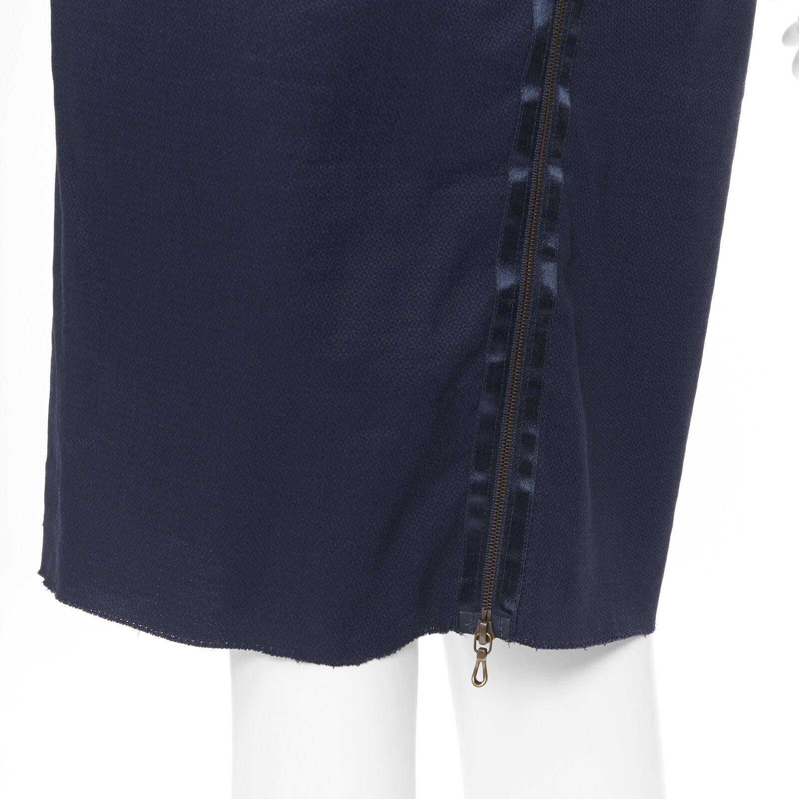 LANVIN ALBER ELBAZ 2014 navy blue linen blend exposed zip pencil skirt FR34 26