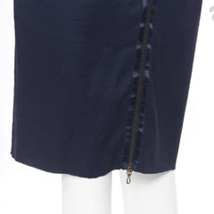 LANVIN ALBER ELBAZ 2014 navy blue linen blend exposed zip pencil skirt FR34 26"