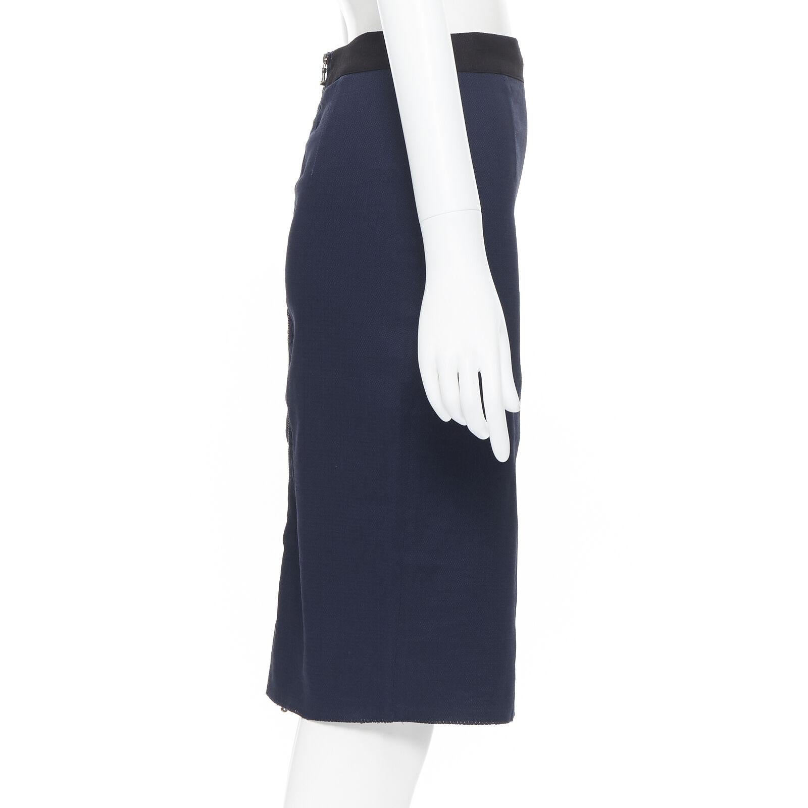 Women's LANVIN ALBER ELBAZ 2014 navy blue linen blend exposed zip pencil skirt FR34 26
