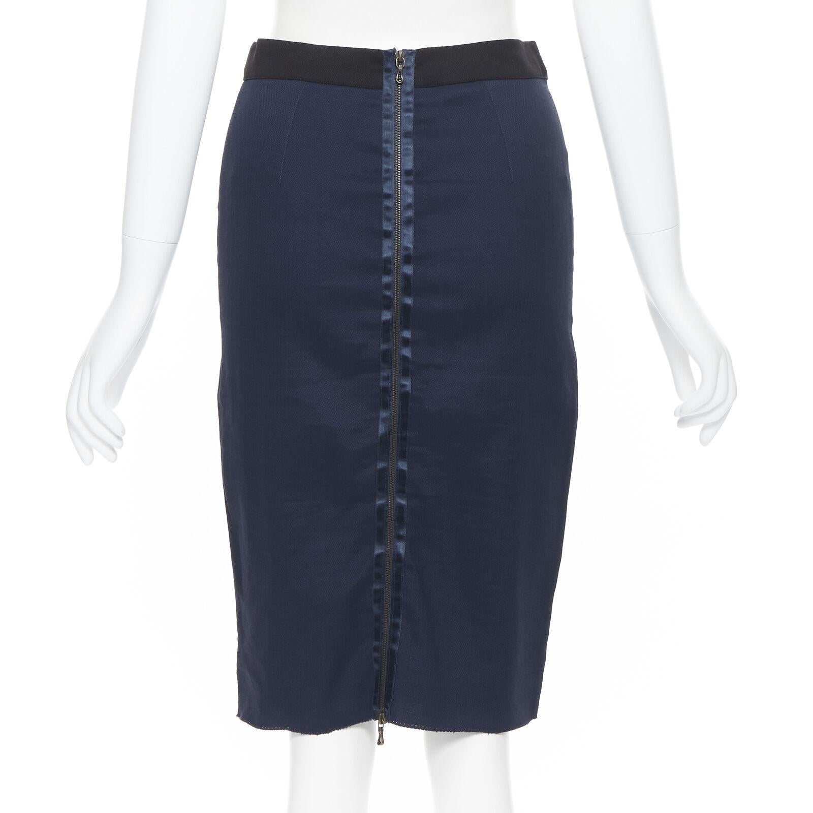 LANVIN ALBER ELBAZ 2014 navy blue linen blend exposed zip pencil skirt FR34 26