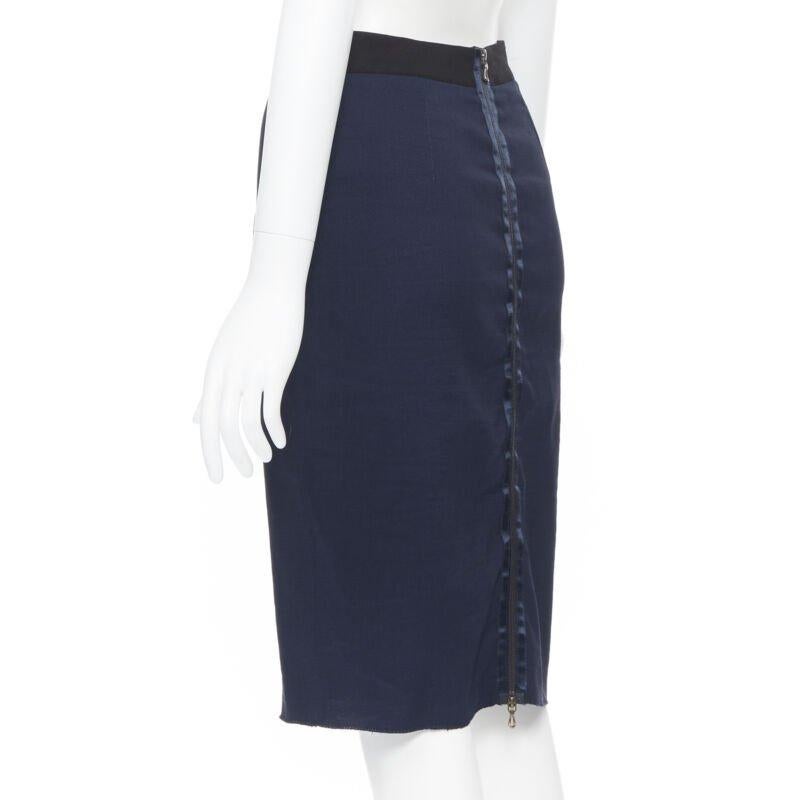 LANVIN ALBER ELBAZ 2014 navy blue linen blend exposed zip pencil skirt FR34 26