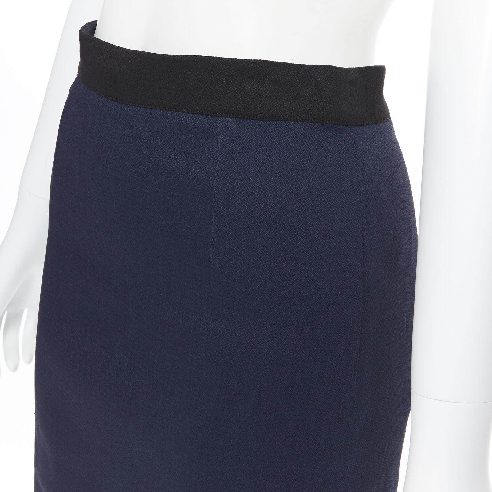 LANVIN ALBER ELBAZ 2014 navy blue linen blend exposed zip pencil skirt FR34 26