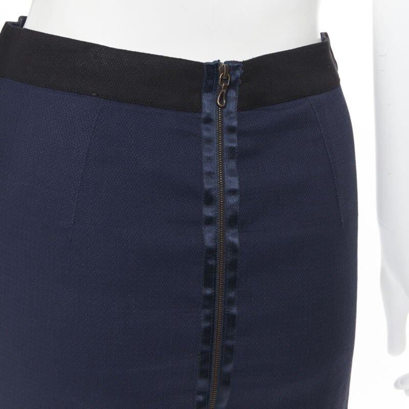 LANVIN ALBER ELBAZ 2014 navy blue linen blend exposed zip pencil skirt FR34 26