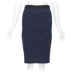 LANVIN ALBER ELBAZ 2014 marineblauer Bleistiftrock aus Leinenmischung mit offenem Reißverschluss FR34 26"