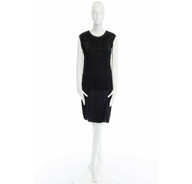 LANVIN ALBER ELBAZ black beaded fringe embellished flapper silk dress FR34 XS For Sale 5