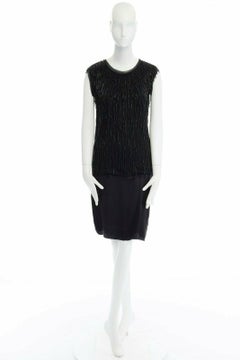 LANVIN ALBER ELBAZ black beaded fringe embellished flapper silk dress FR34 XS