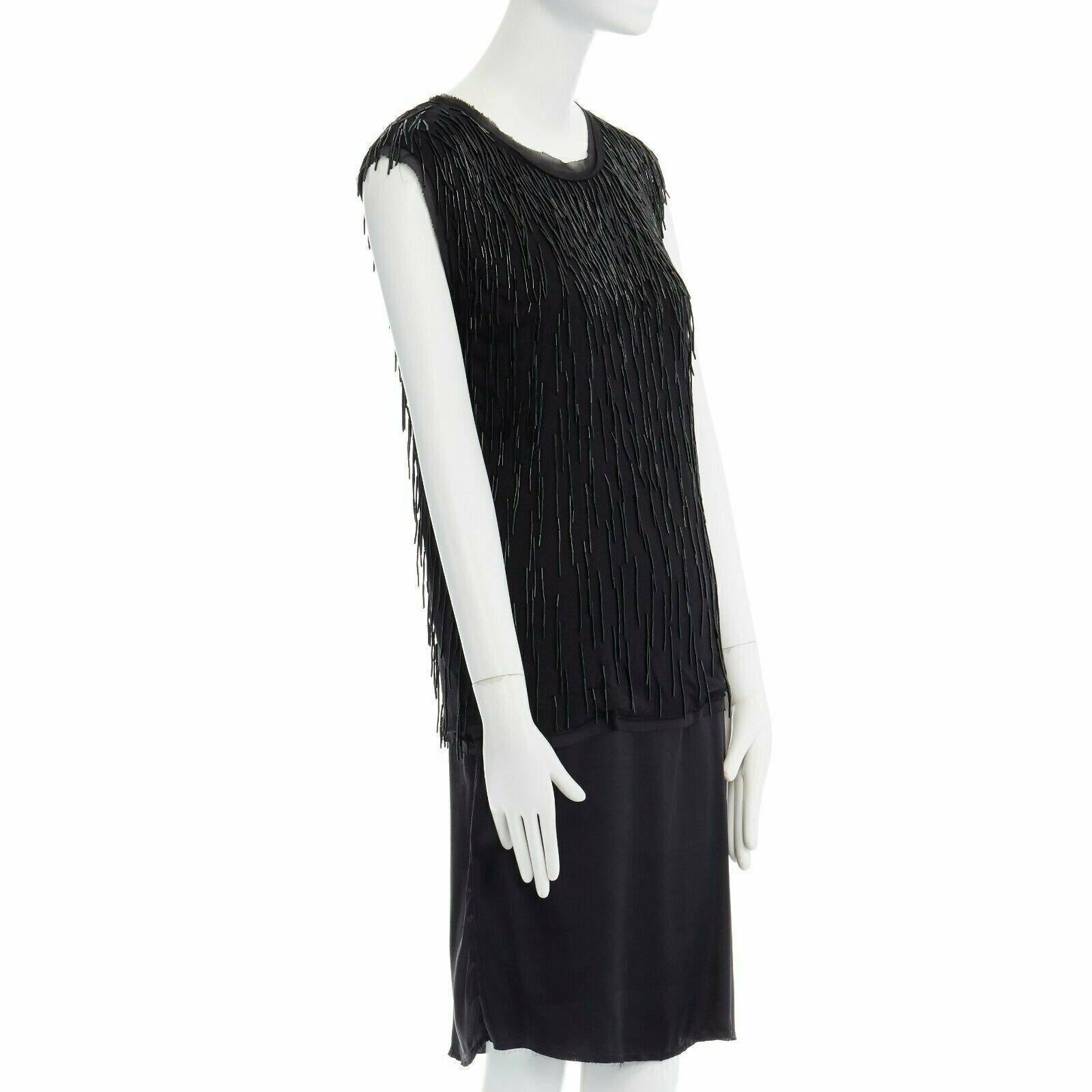 Black LANVIN ALBER ELBAZ black beaded fringe embellished flapper silk dress FR34 XS For Sale