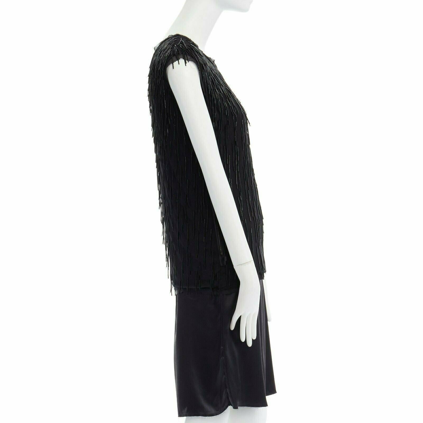 LANVIN ALBER ELBAZ black beaded fringe embellished flapper silk dress FR34 XS In Good Condition For Sale In Hong Kong, NT