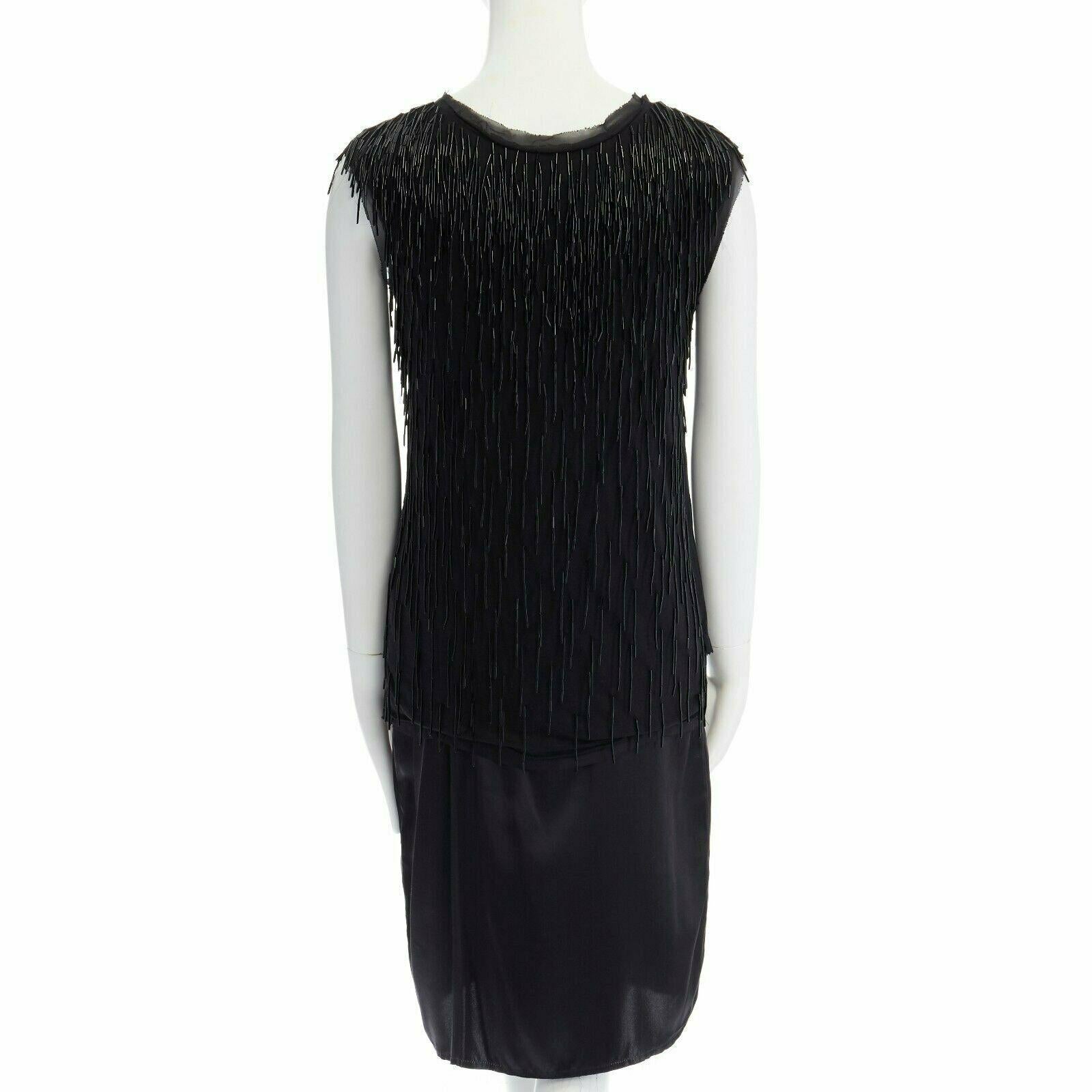LANVIN ALBER ELBAZ schwarzes, perlenbesetztes, mit Fransen verziertes Seidenkleid FR34 XS Damen im Angebot