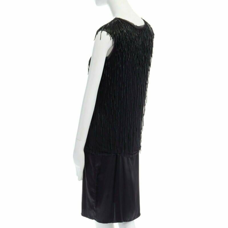 LANVIN ALBER ELBAZ black beaded fringe embellished flapper silk dress FR34 XS For Sale 1