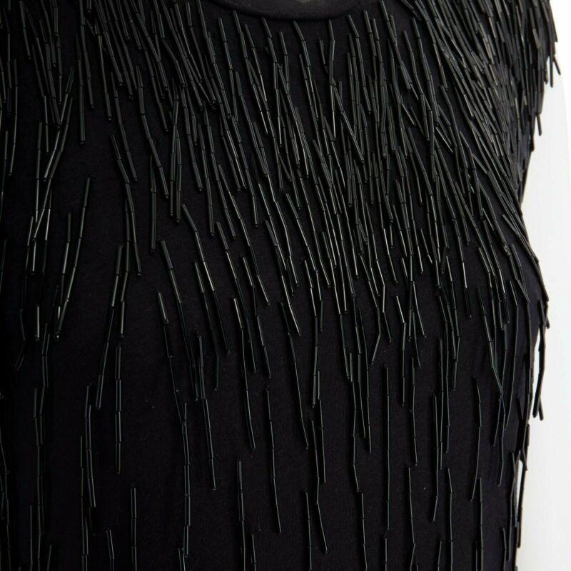 LANVIN ALBER ELBAZ black beaded fringe embellished flapper silk dress FR34 XS For Sale 2