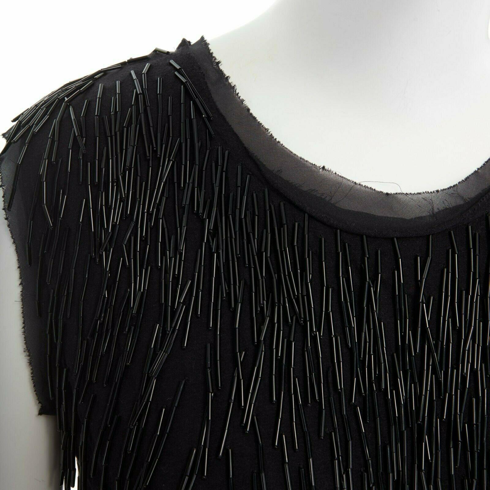 LANVIN ALBER ELBAZ black beaded fringe embellished flapper silk dress FR34 XS For Sale 2