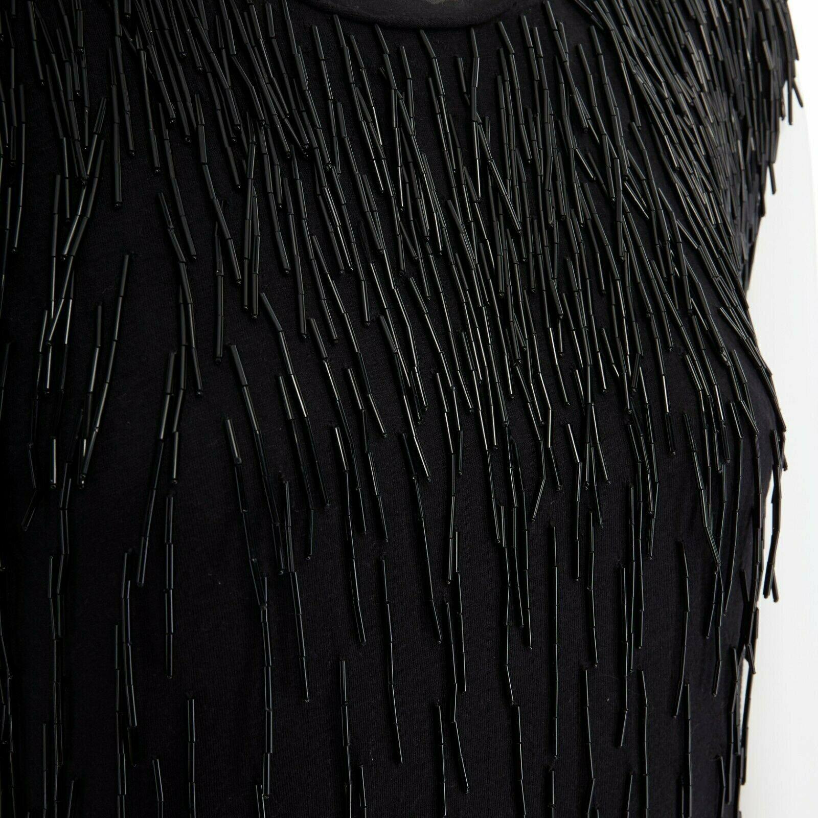 LANVIN ALBER ELBAZ schwarzes, perlenbesetztes, mit Fransen verziertes Seidenkleid FR34 XS im Angebot 3