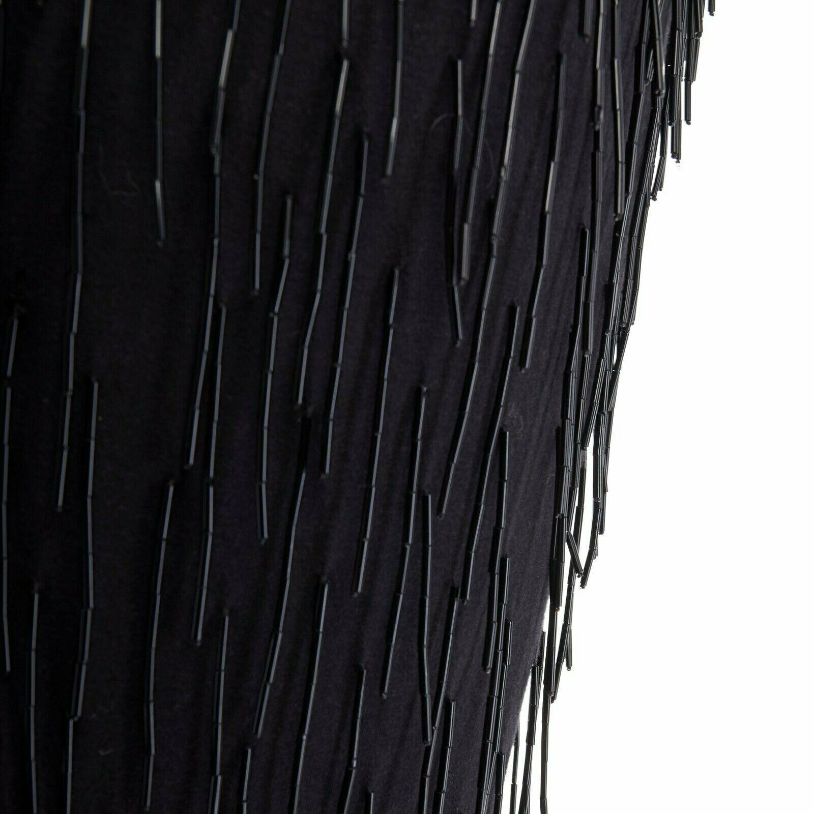 LANVIN ALBER ELBAZ black beaded fringe embellished flapper silk dress FR34 XS For Sale 4