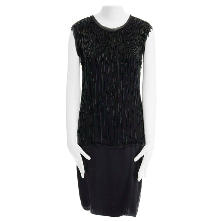 LANVIN ALBER ELBAZ robe en soie noire avec franges et perles, FR34 XS