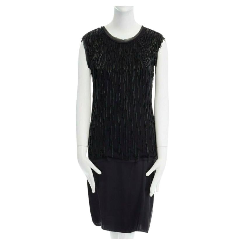 LANVIN ALBER ELBAZ black beaded fringe embellished flapper silk dress FR34 XS