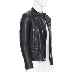 LANVIN ALBER ELBAZ black calfskin leather silver hardware moto biker jacket EU44