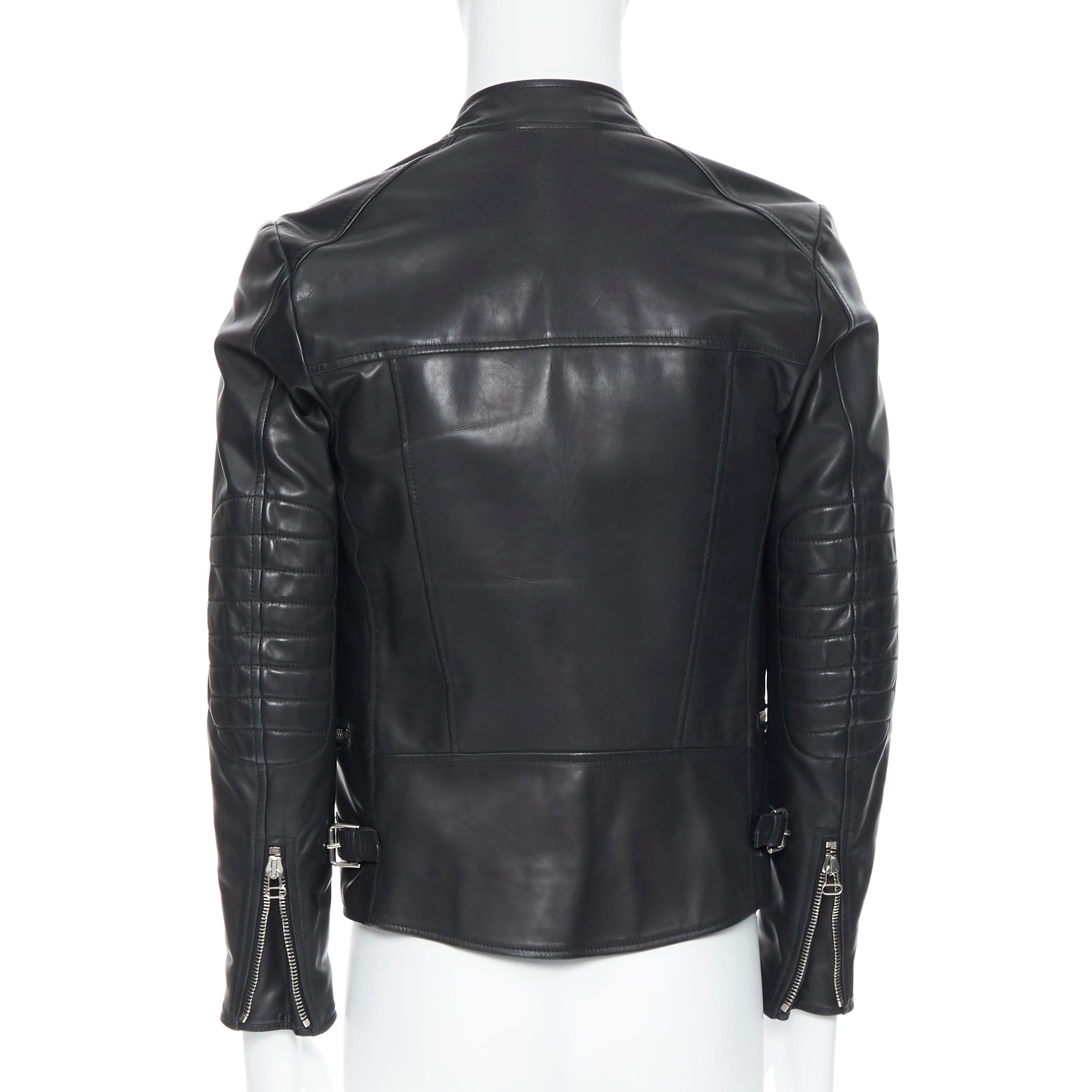 Black LANVIN ALBER ELBAZ black calfskin leather silver hardware moto biker jacket EU44 For Sale