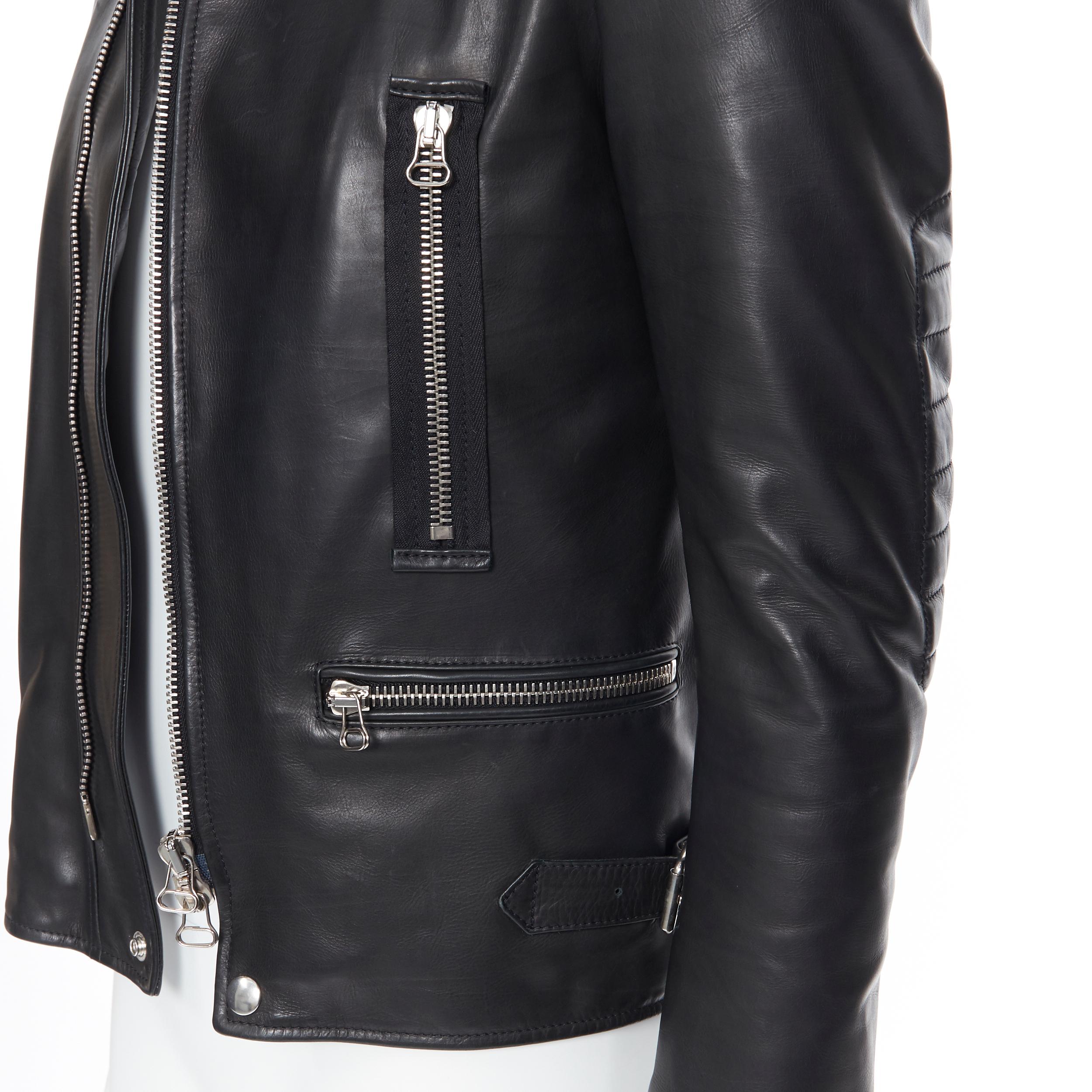 Men's LANVIN ALBER ELBAZ black calfskin leather silver hardware moto biker jacket EU44 For Sale