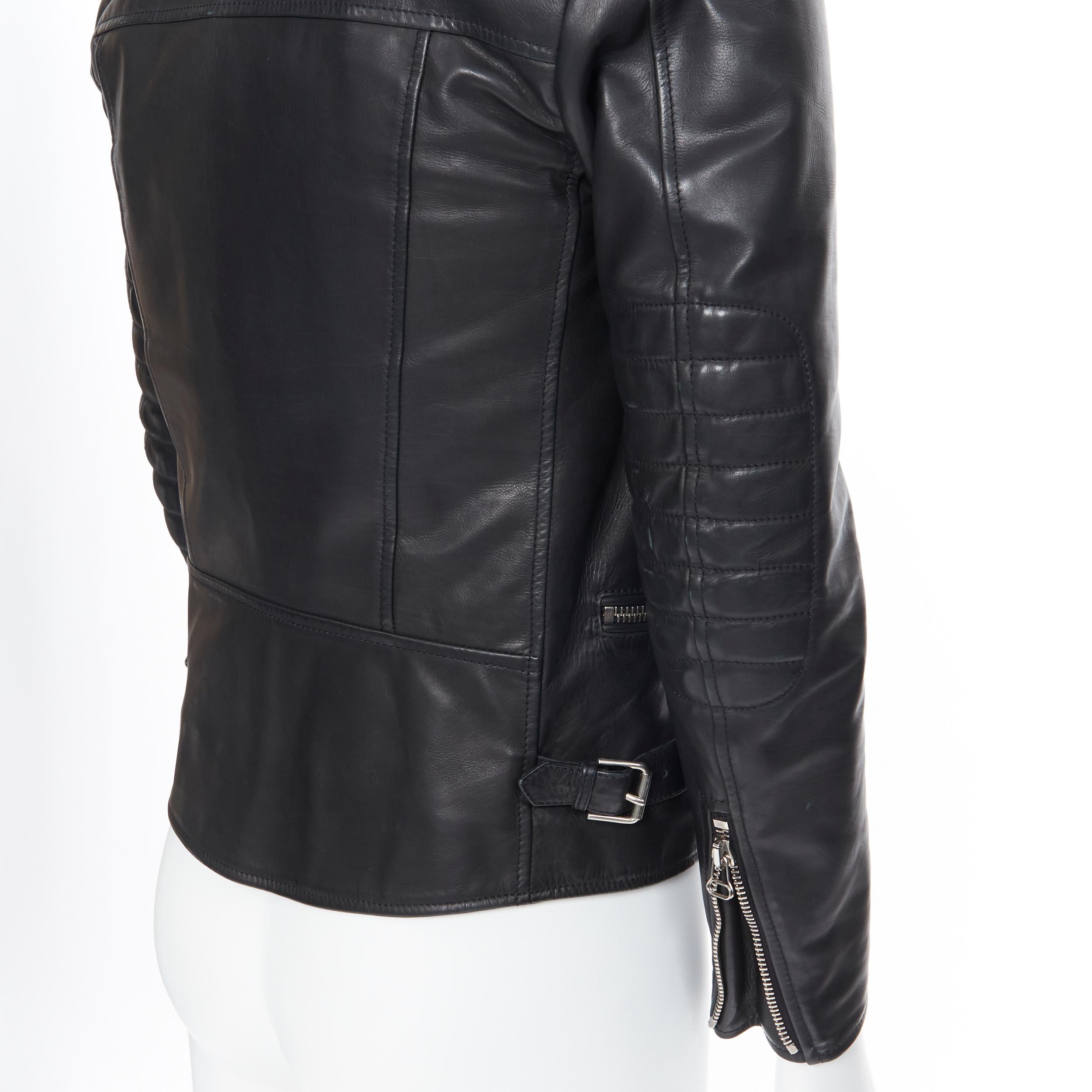 LANVIN ALBER ELBAZ black calfskin leather silver hardware moto biker jacket EU44 For Sale 2
