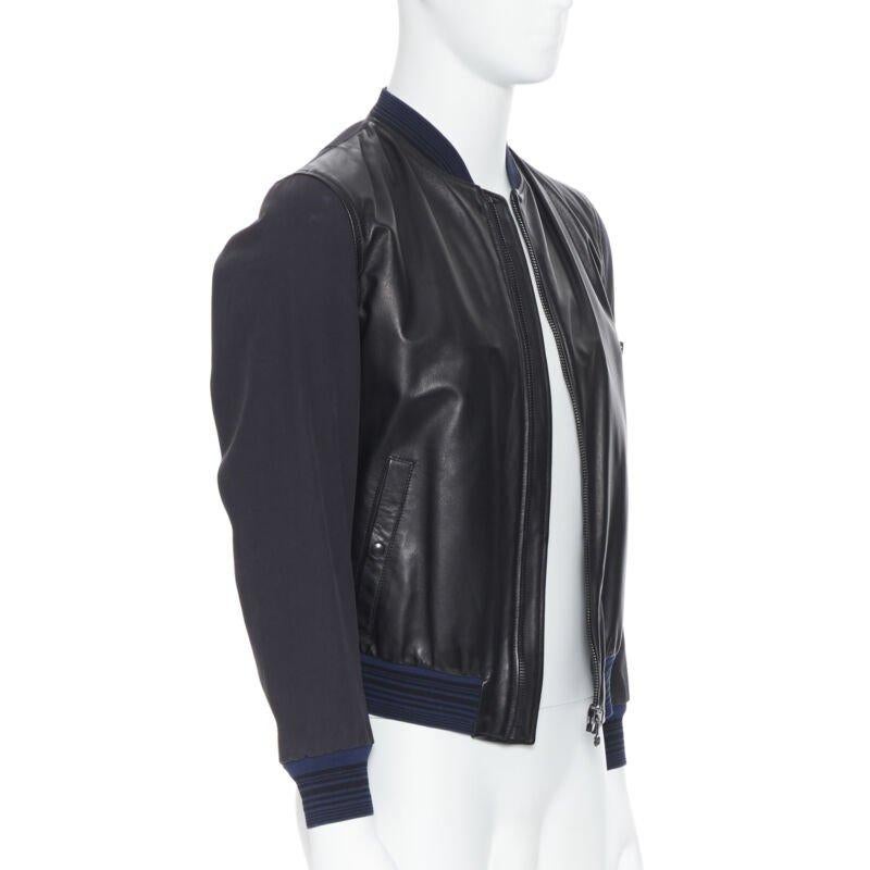 Black LANVIN ALBER ELBAZ black contrast lamb leather front MA1 bomber jacket EU44 XS For Sale