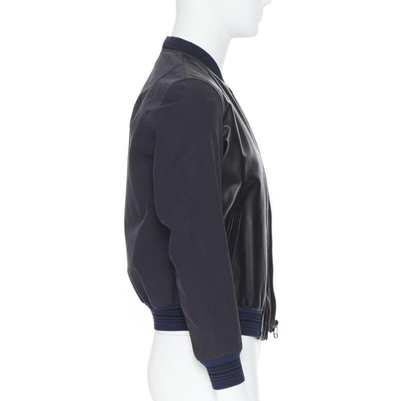 LANVIN ALBER ELBAZ black contrast lamb leather front MA1 bomber jacket EU44 XS In Good Condition For Sale In Hong Kong, NT