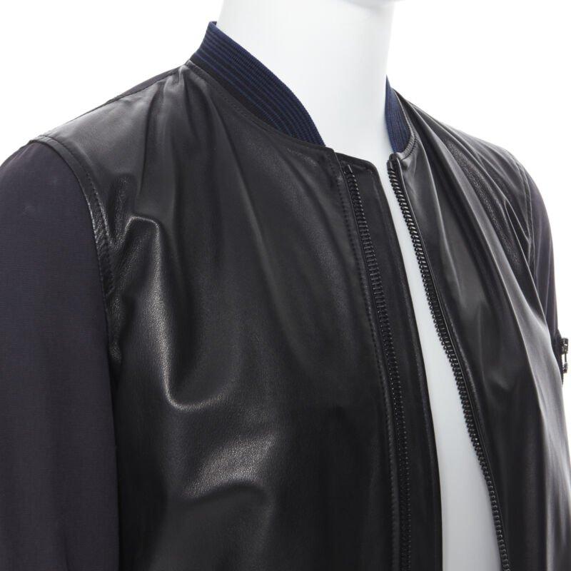 LANVIN ALBER ELBAZ black contrast lamb leather front MA1 bomber jacket EU44 XS For Sale 2