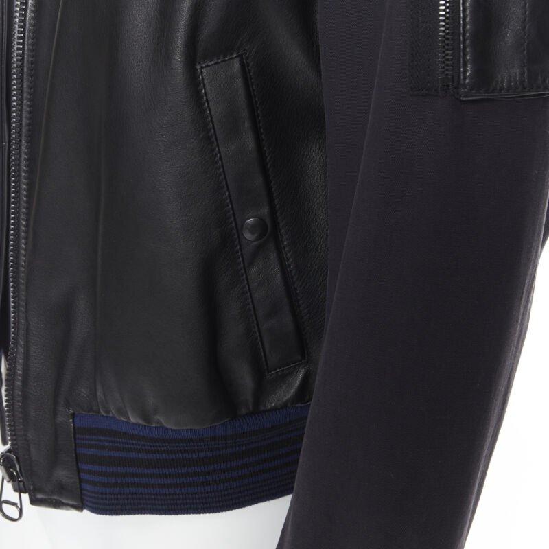 LANVIN ALBER ELBAZ black contrast lamb leather front MA1 bomber jacket EU44 XS For Sale 3