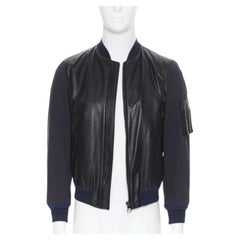 LANVIN ALBER ELBAZ black contrast lamb leather front MA1 bomber jacket EU44 XS