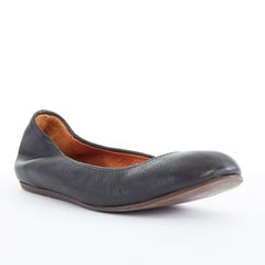 LANVIN ALBER ELBAZ black leather round toe ballerina flats shoes EU37.5 US7.5