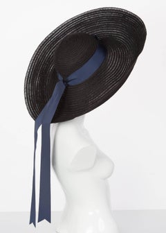 Lanvin Alber Elbaz Black Sun Hat Navy Ribbon Band, 2006