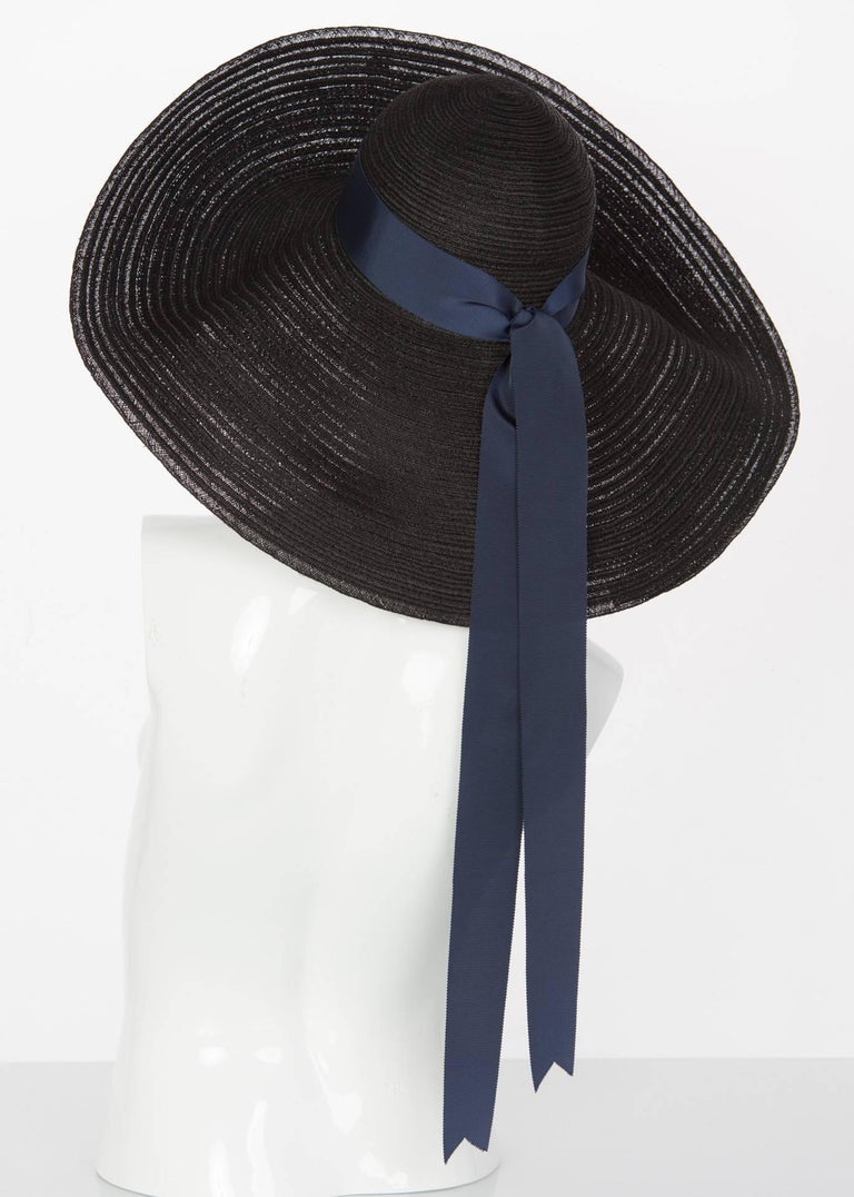 Lanvin Alber Elbaz Black Sun Hat Navy Ribbon Band, 2006 For  display picture 2