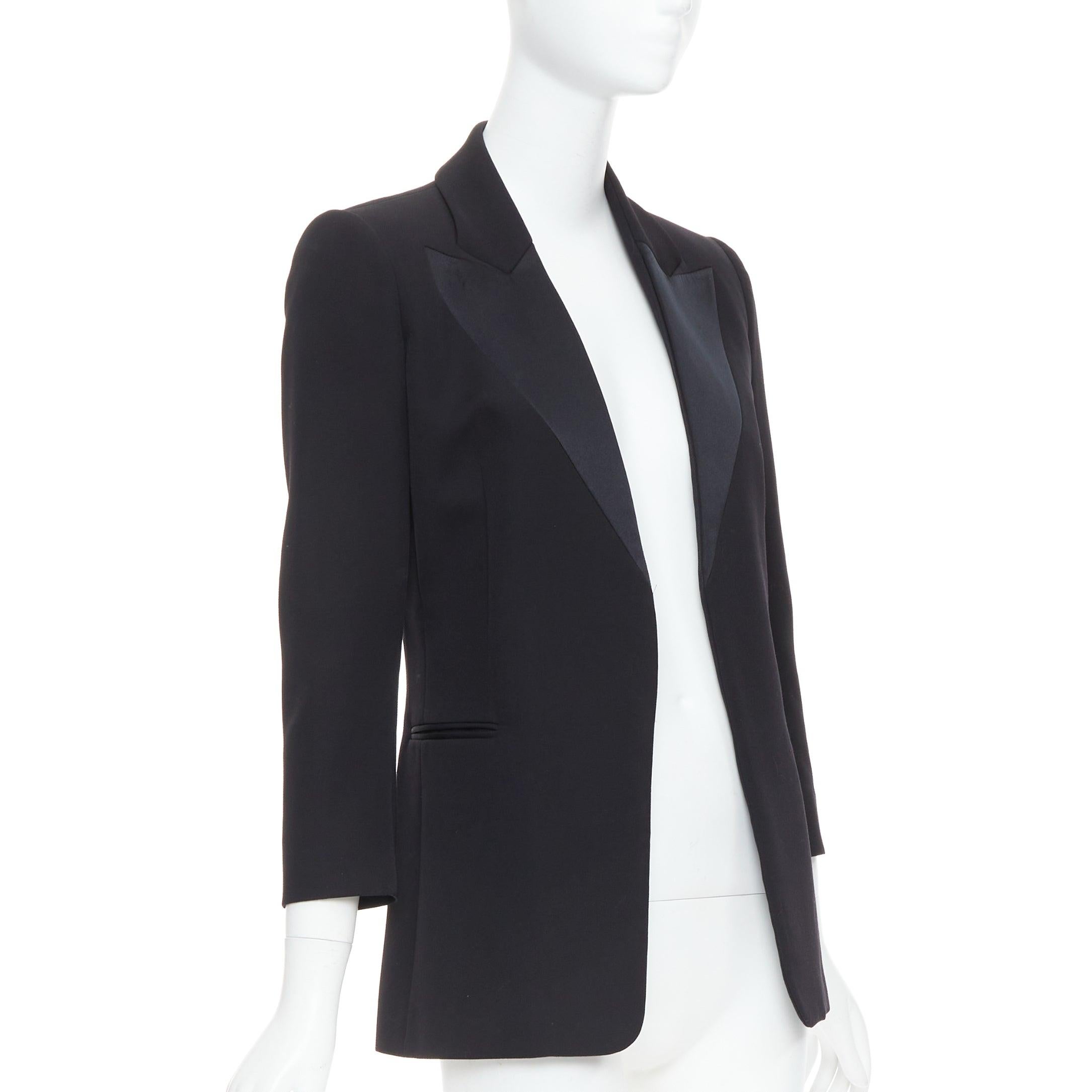 Nero LANVIN Alber Elbaz blazer nero in lana e seta Trompe Loeil con bavero a punta pressato FR36 S in vendita