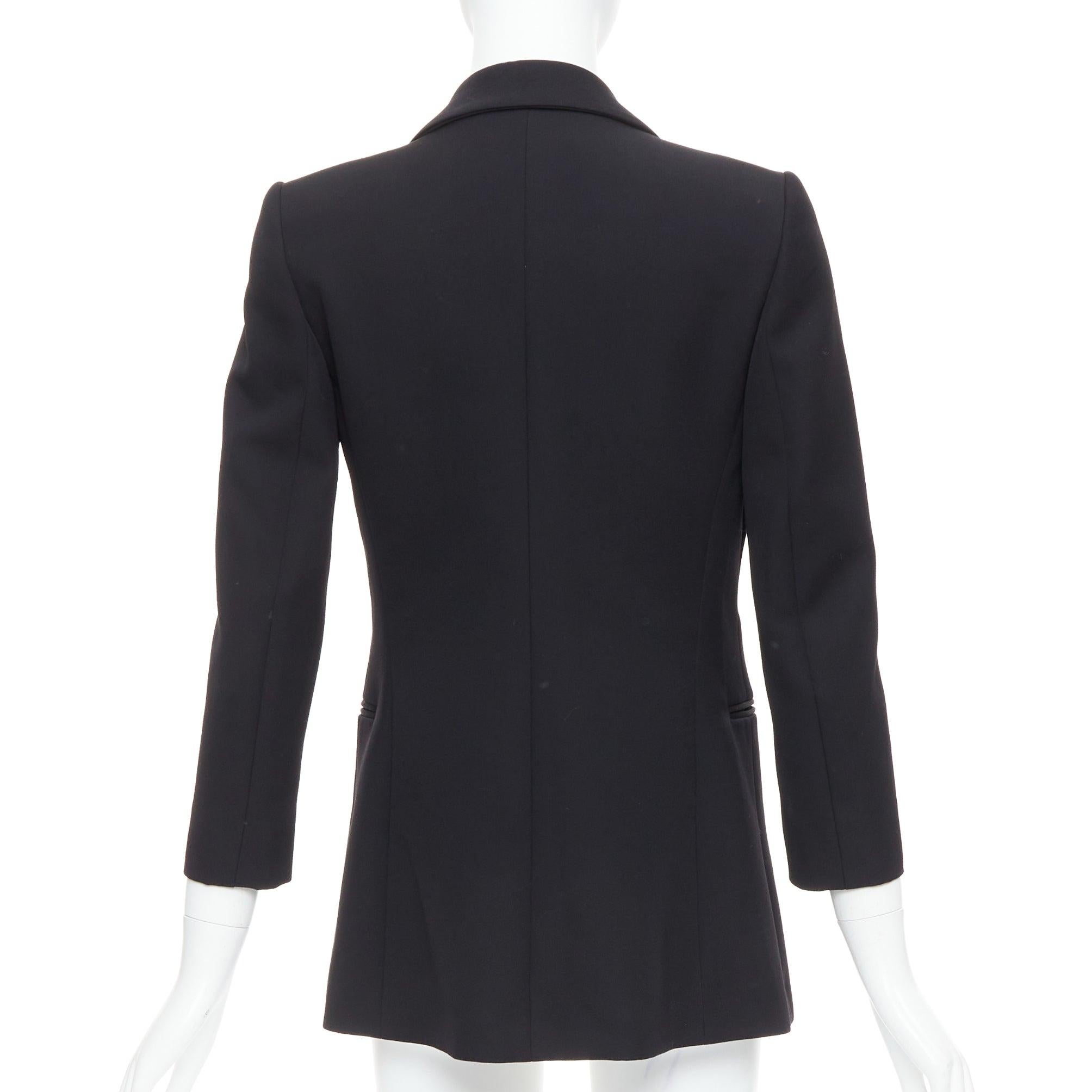 Donna LANVIN Alber Elbaz blazer nero in lana e seta Trompe Loeil con bavero a punta pressato FR36 S in vendita