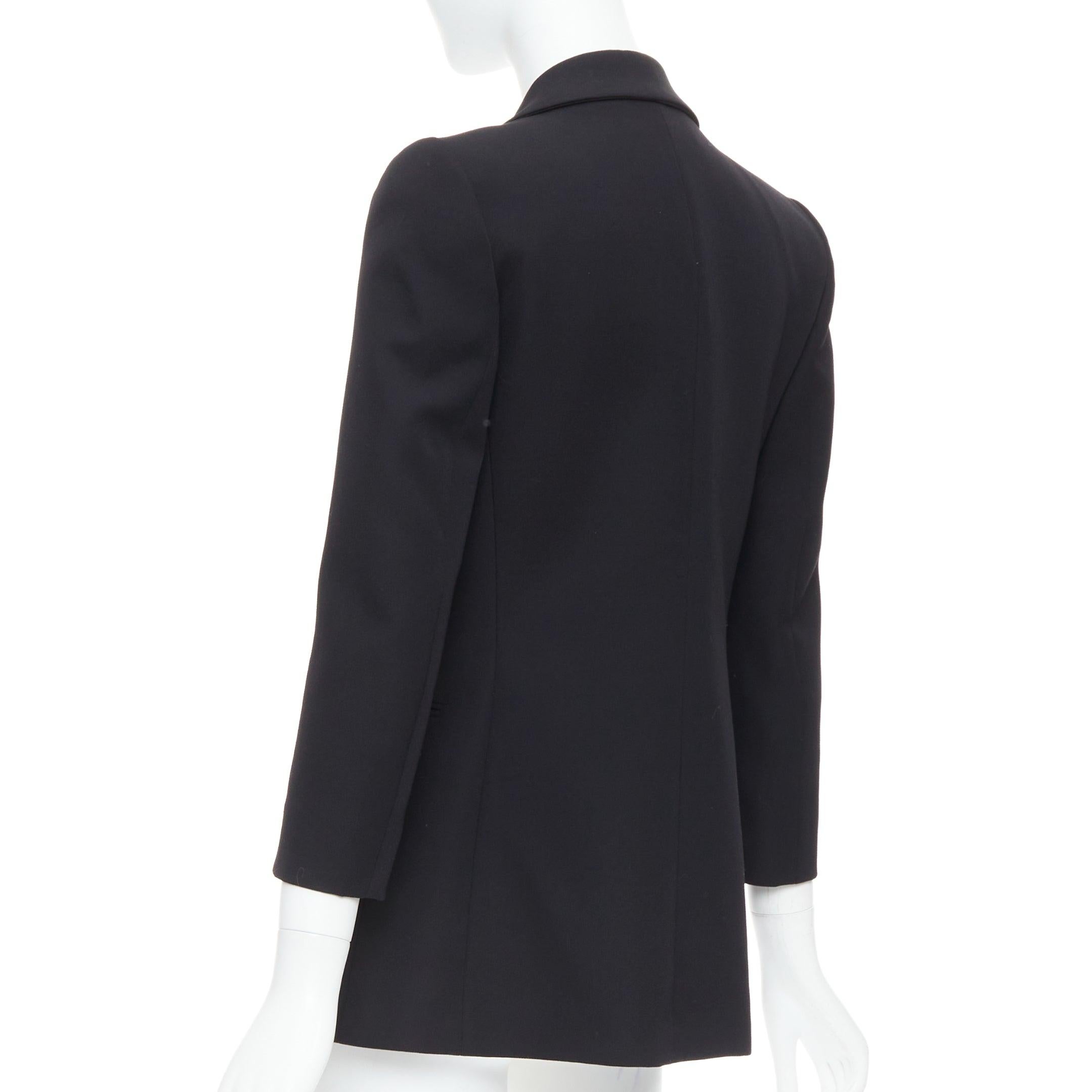 LANVIN Alber Elbaz blazer nero in lana e seta Trompe Loeil con bavero a punta pressato FR36 S in vendita 1