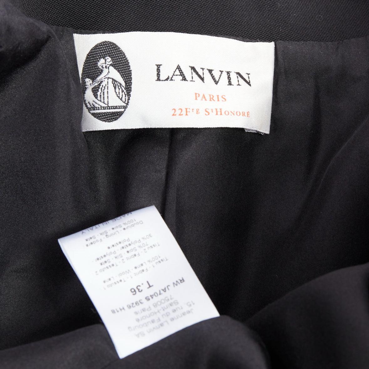 LANVIN Alber Elbaz blazer nero in lana e seta Trompe Loeil con bavero a punta pressato FR36 S in vendita 3