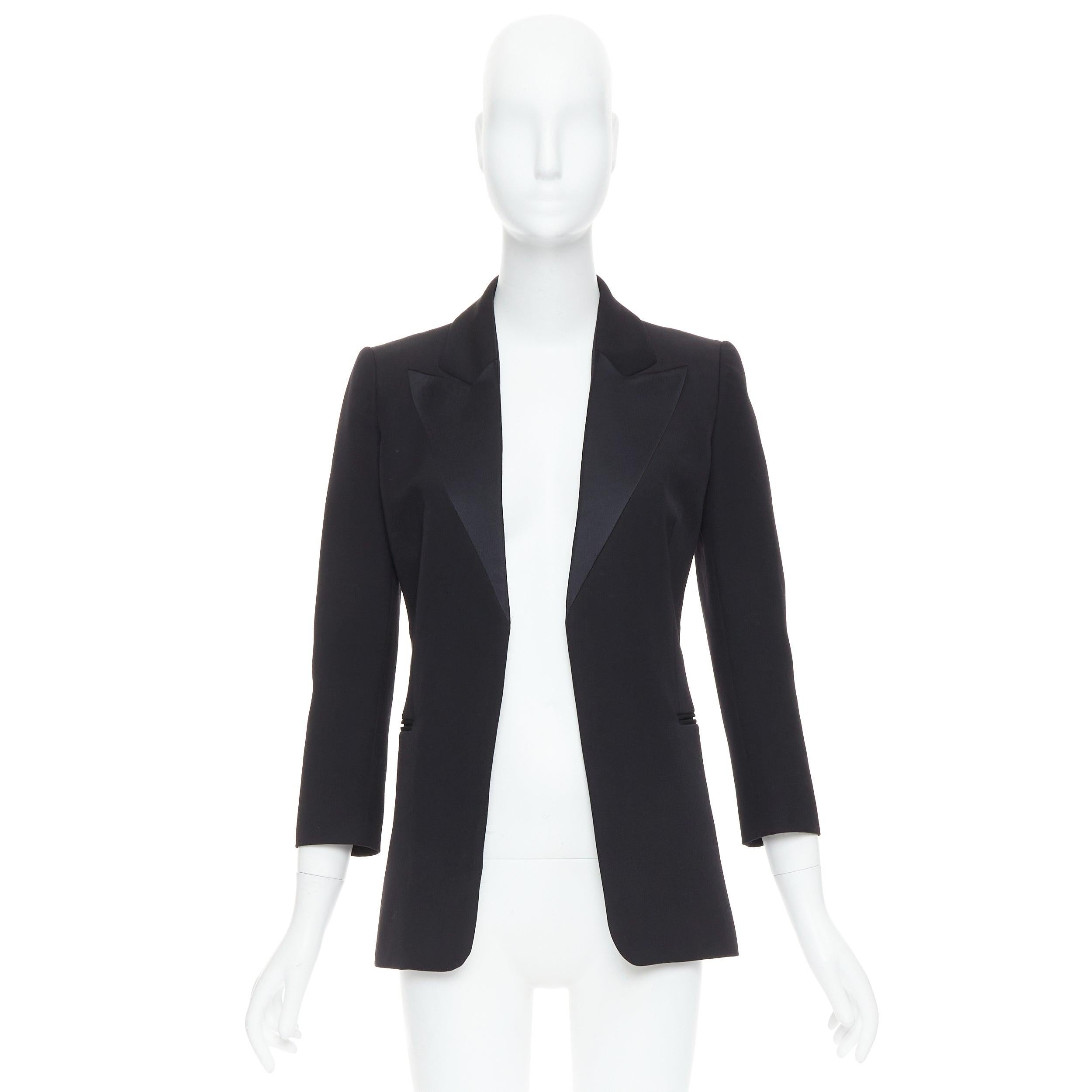 LANVIN Alber Elbaz blazer nero in lana e seta Trompe Loeil con bavero a punta pressato FR36 S in vendita 4