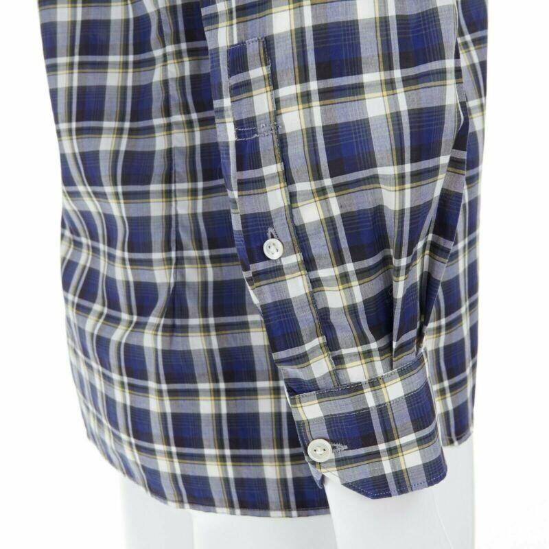 LANVIN Alber Elbaz camicia a quadri blu con colletto in nastro di gros-grain EU38 S in vendita 5