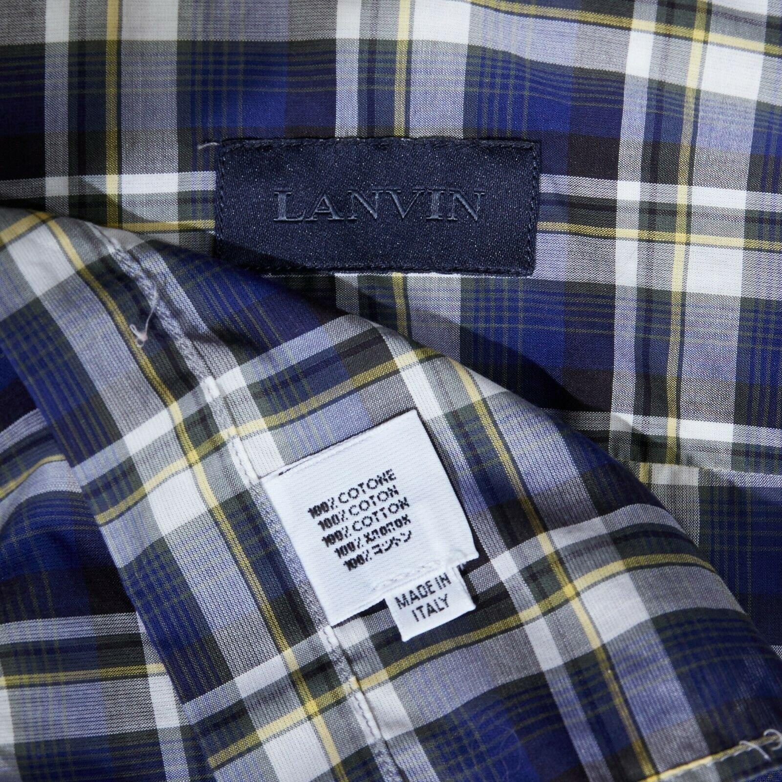 LANVIN ALBER ELBAZ blue checked cotton grosgrain ribbon collar shirt EU38 S For Sale 4