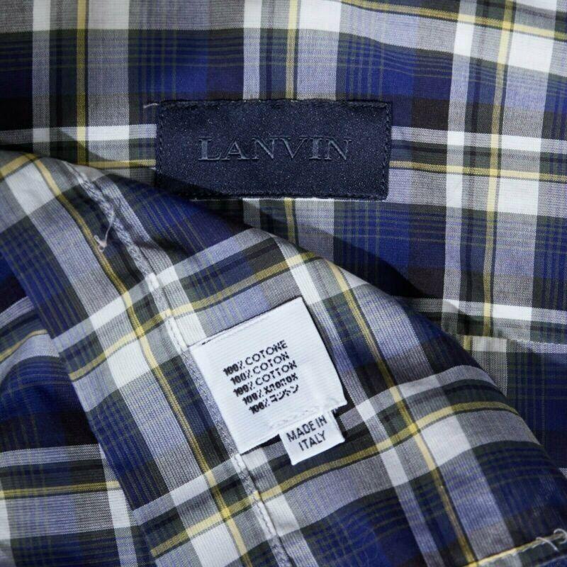LANVIN Alber Elbaz camicia a quadri blu con colletto in nastro di gros-grain EU38 S in vendita 6