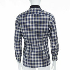 LANVIN ALBER ELBAZ blue checked cotton grosgrain ribbon collar shirt EU38 S