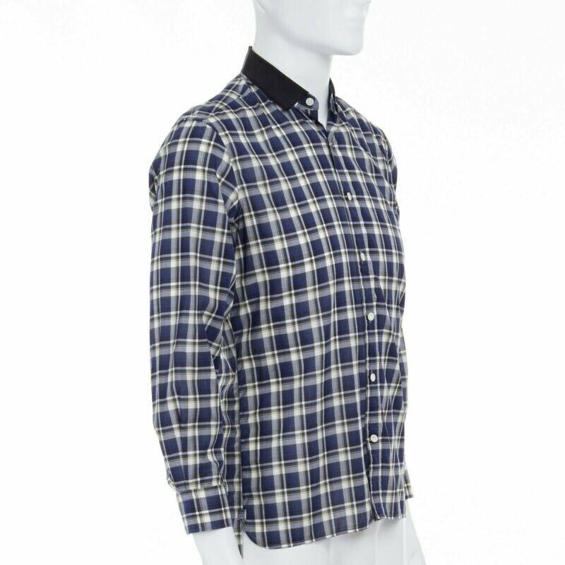 LANVIN Alber Elbaz camicia a quadri blu con colletto in nastro di gros-grain EU38 S In condizioni buone in vendita a Hong Kong, NT
