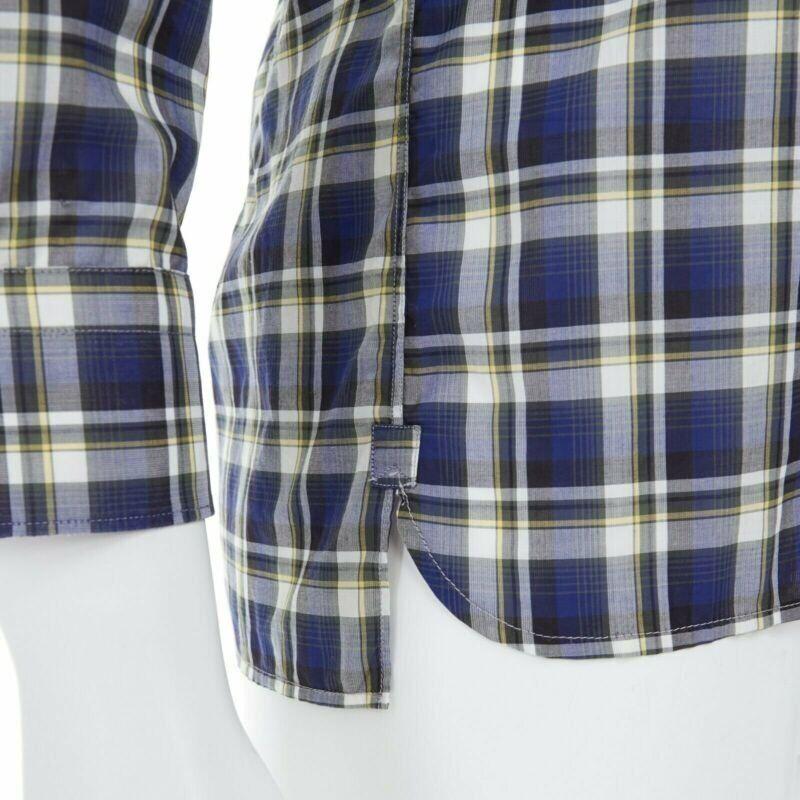 LANVIN Alber Elbaz camicia a quadri blu con colletto in nastro di gros-grain EU38 S in vendita 4