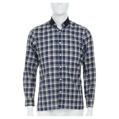 LANVIN Alber Elbaz camicia a quadri blu con colletto in nastro di gros-grain EU38 S