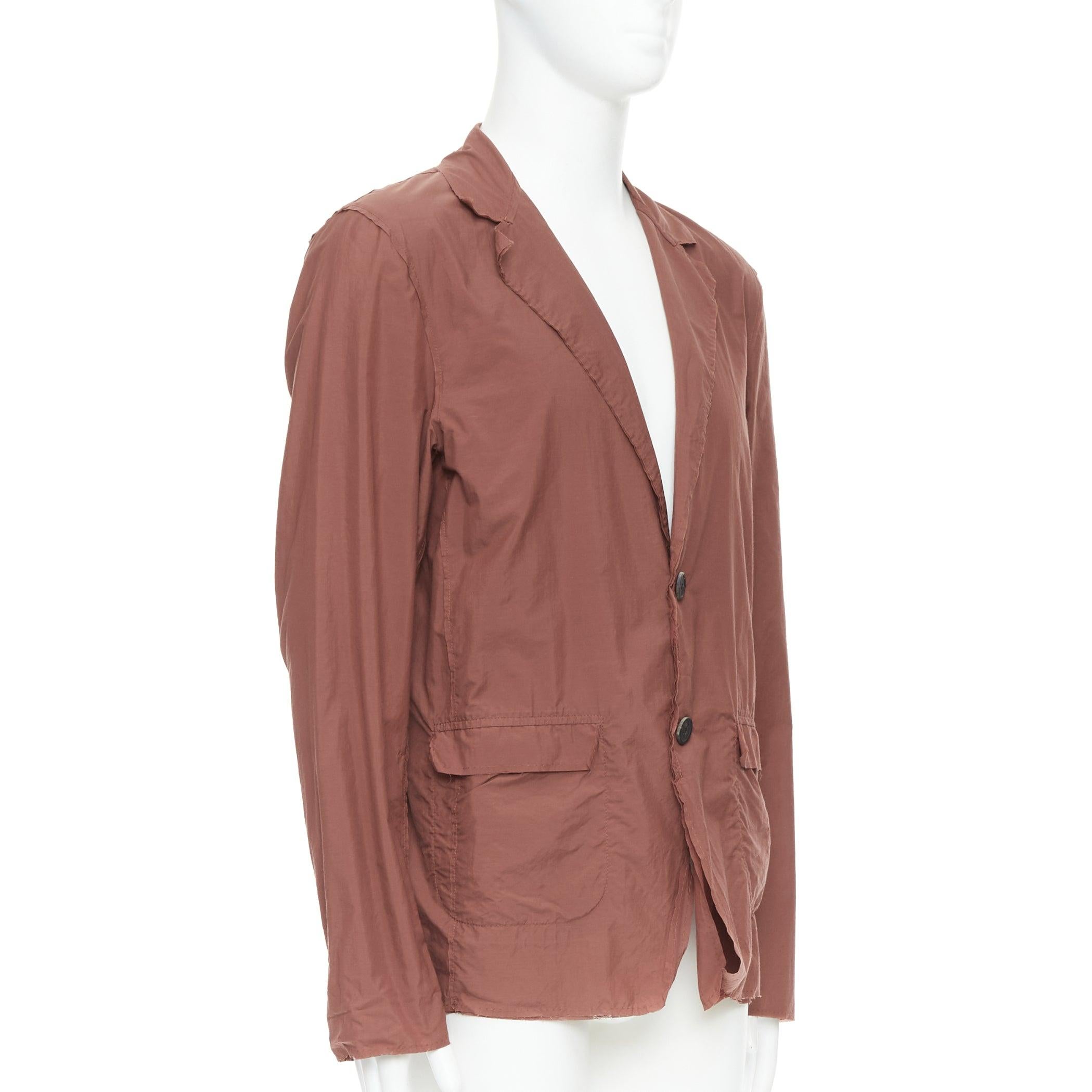 Brown LANVIN Alber Elbaz brick red nylon cotton raw edge relaxed blazer US40 L For Sale