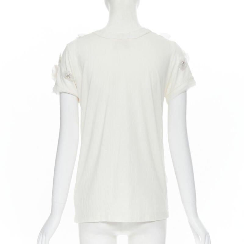 Donna LANVIN ALBER ELBAZ Collection Blanche, tshirt in seta bianca con fiori di cristallo e perle XS in vendita