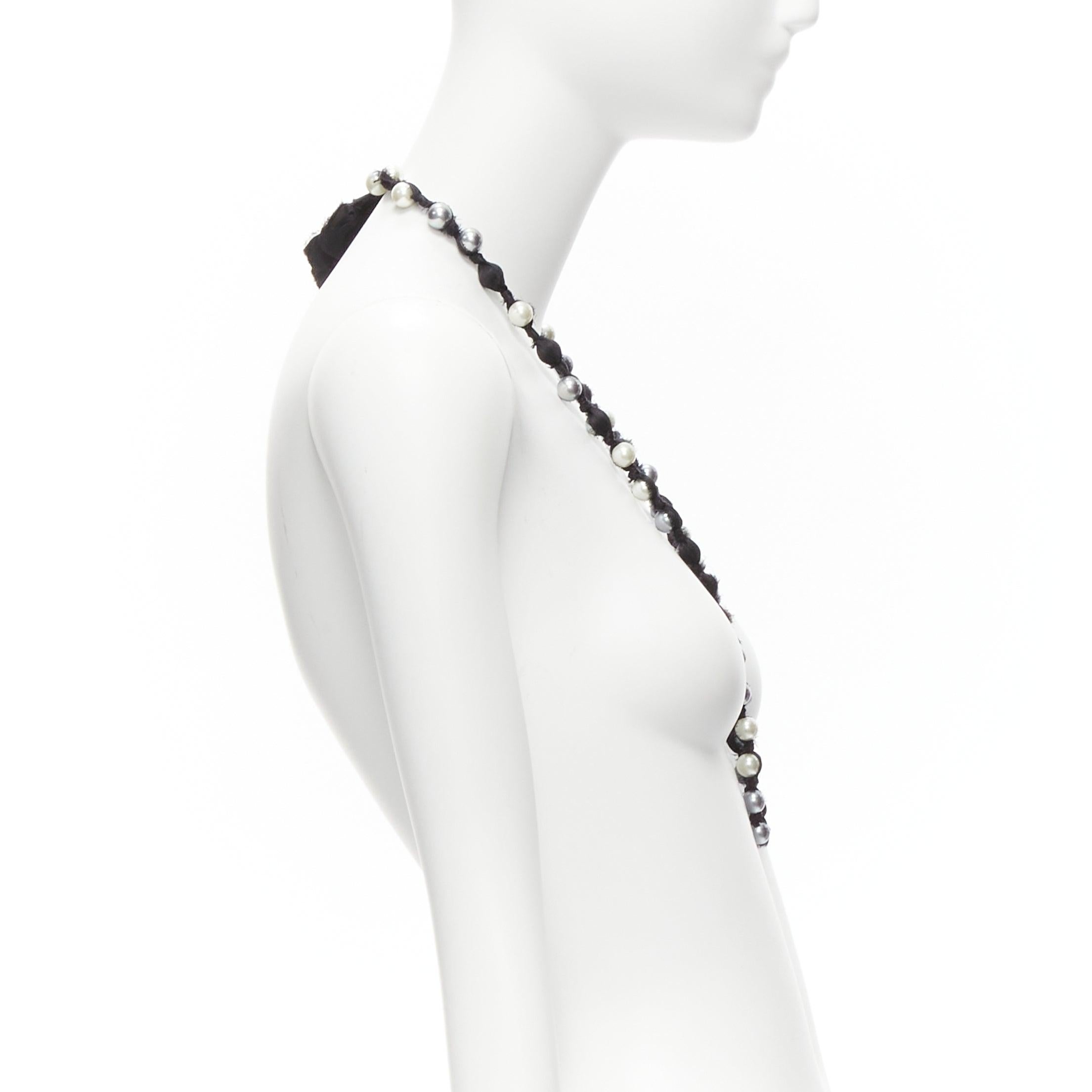 Women's LANVIN ALBER ELBAZ cream charcoal black pearl silk ribbon wrapped long necklace For Sale