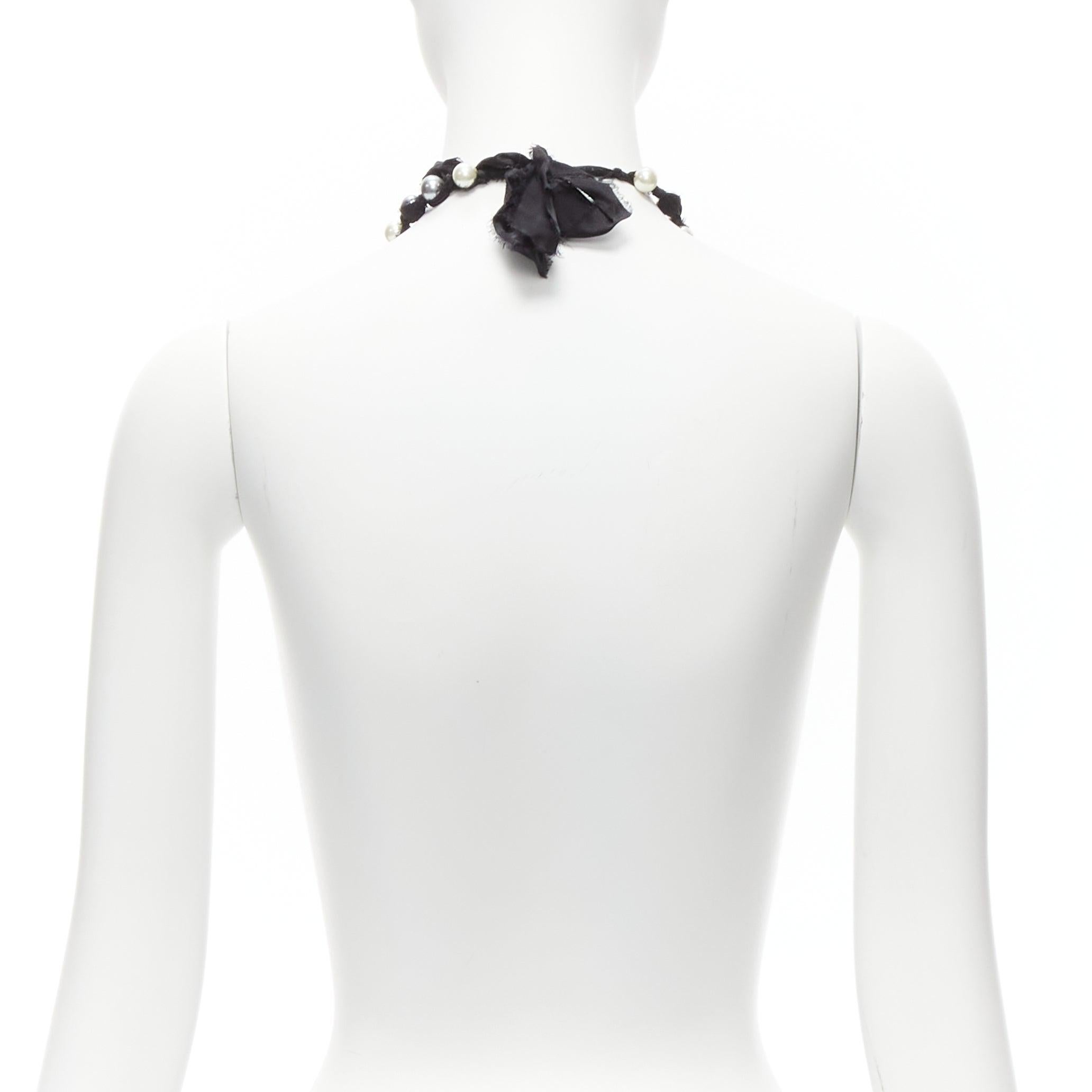 LANVIN ALBER ELBAZ cream charcoal black pearl silk ribbon wrapped long necklace For Sale 1